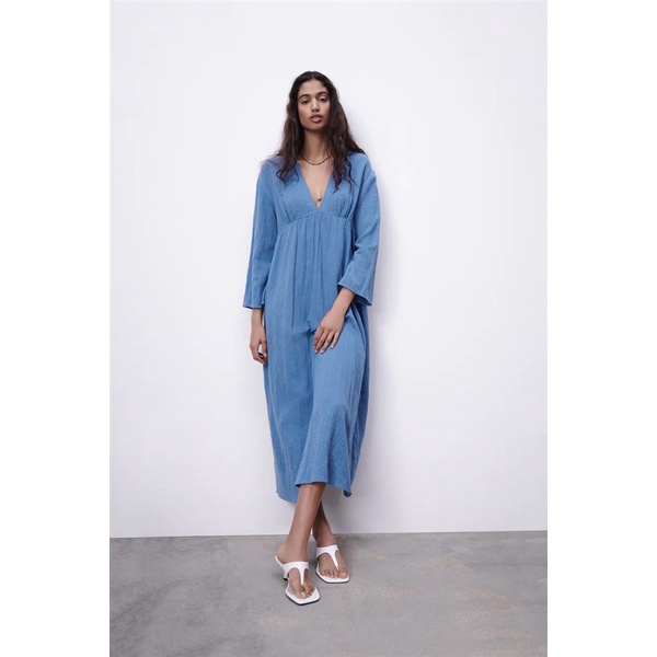 LM32965IW - Blue V Neck Dress