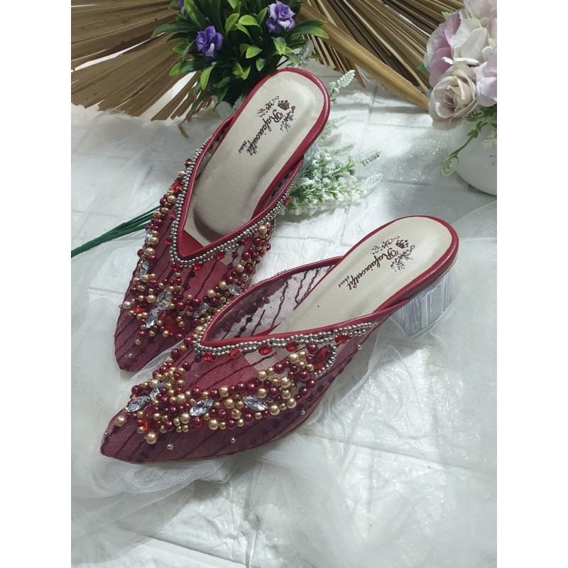 sepatu Amirra merah marron tinggi 5cm hak kaca