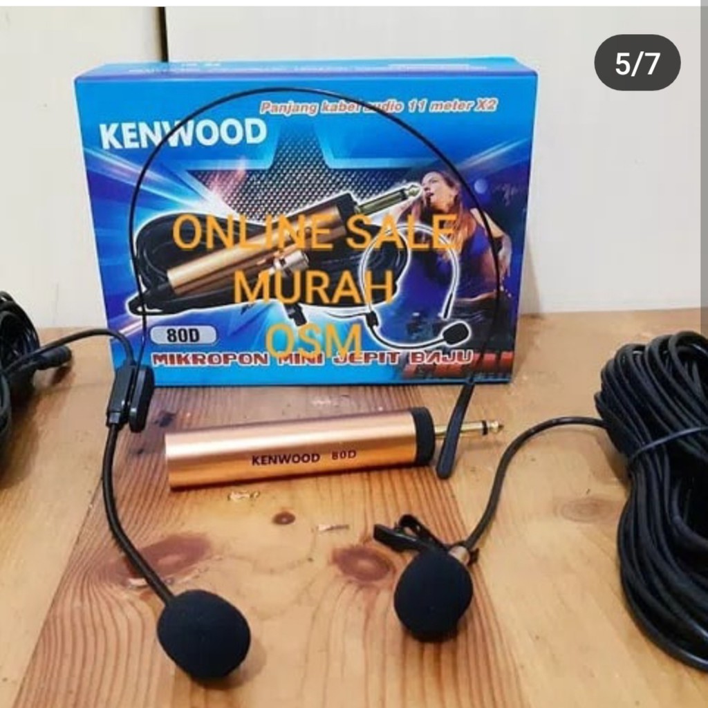 Kenwood Mic headset condesor bando mik pro karaoke mikrophone microphone audio sound vokal vocal professional panggung dj studio Jepit Kancing kerah baju Clip sensitif aux emas klip  Mic kenwood 80d 1bh mic clip on + receiver 1bh mic headset Kabel 7-10met