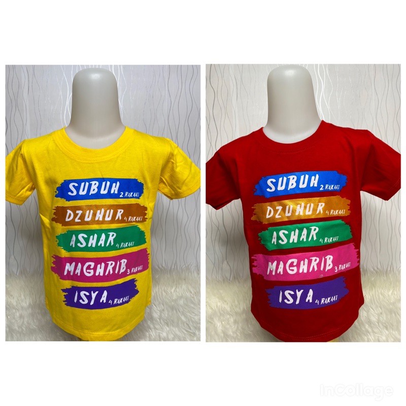 Kaos anak2 (Sholat 5 waktu) 1-9 tahun