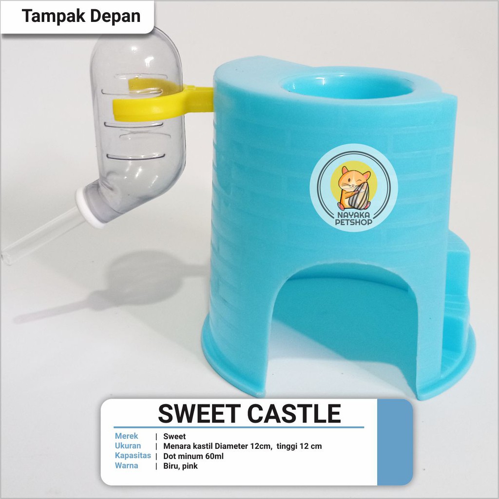 Sweet Castle Dot Botol 60 ml Tempat Tidur Wadah Makan Hewan Hamster Sugar Glider Tupai Bajing