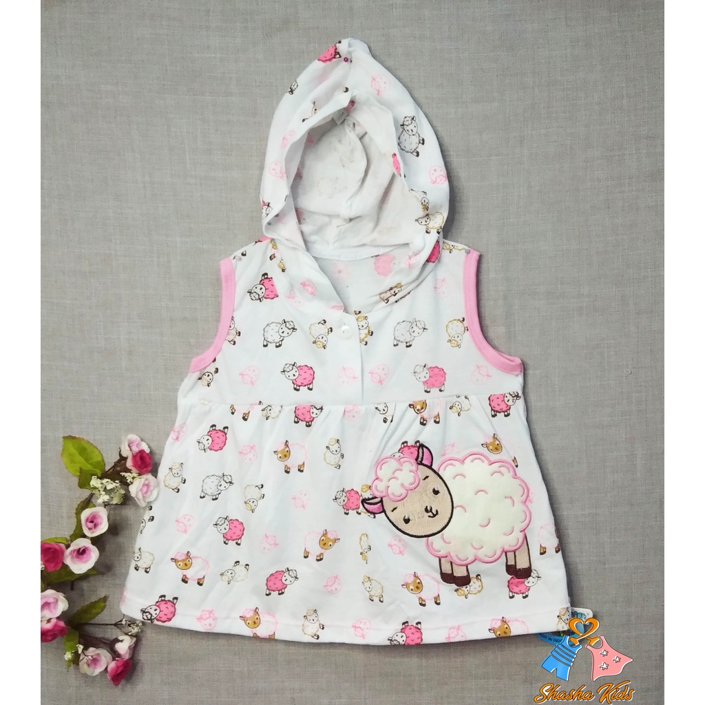 [MG-04] Baju Bayi Perempuan/ Dress Bayi Perempuan Mom's Gift motif domba 3-9 bln model penutup kepala + celana