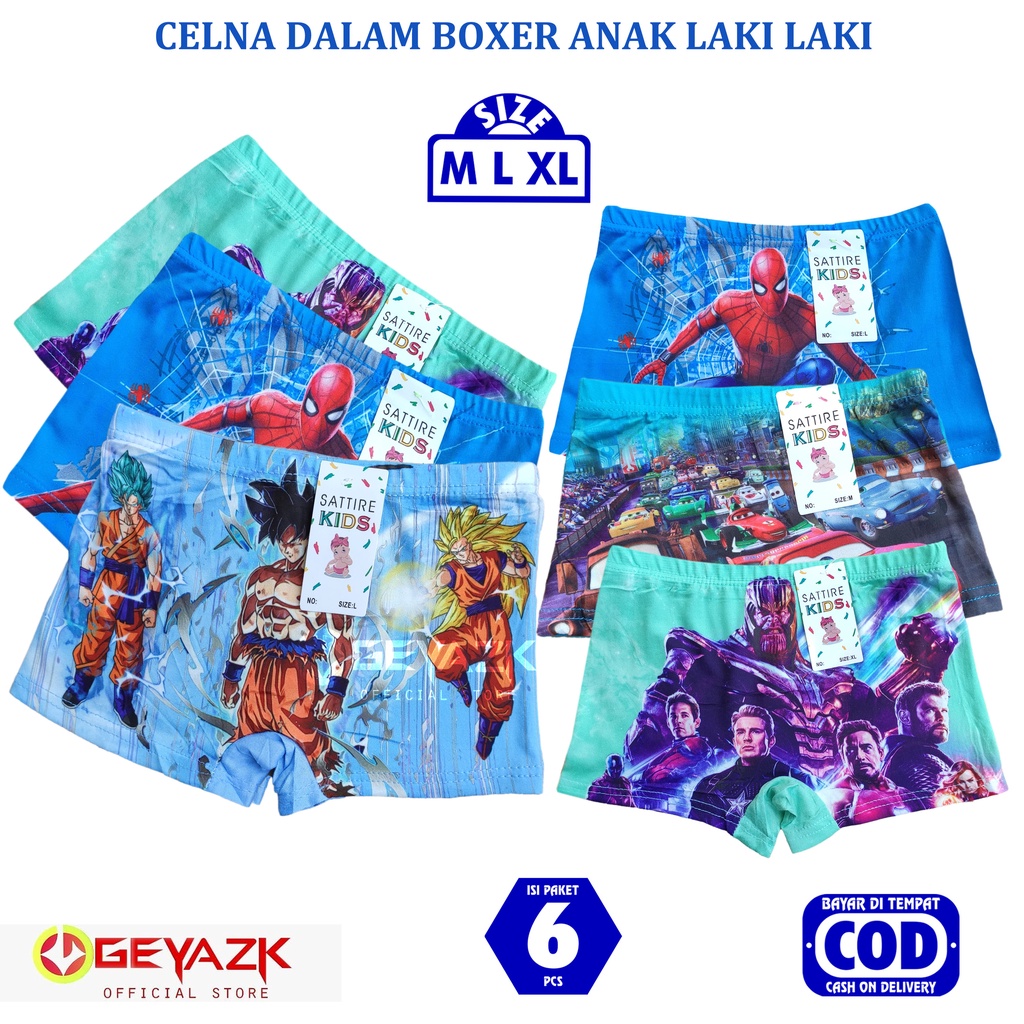 6Pcs Boxer Anak Karakter Anak Cowok Sempak Bocah