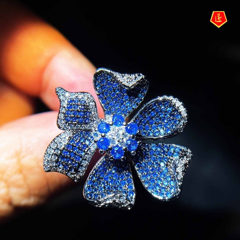 [Ready Stock]Light Luxury Micro-Inlaid Diamond Three-Dimensional Flower Ring