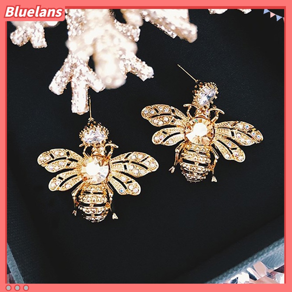 Bluelans Anting Stud Desain Lebah Madu Aksen Berlian Imitasi Untuk Wanita