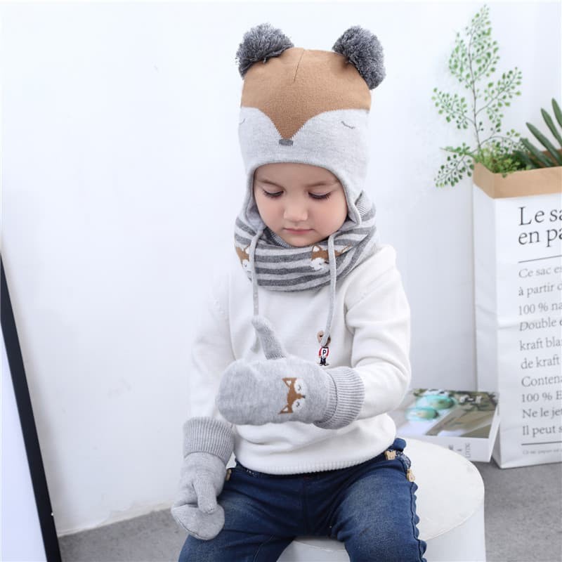 Kids winter hat topi rajut anak musim salju dingin fox