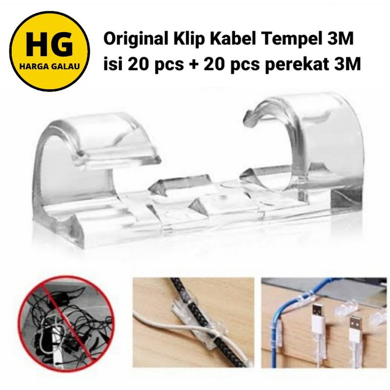 klip kabel tempel 3M isi 20 pcs penjepit kabel klem kabel clip cable wire organizer