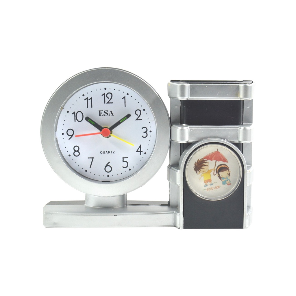 Jam Weker Meja Alarm Clock Silver 15cm Free Baterai