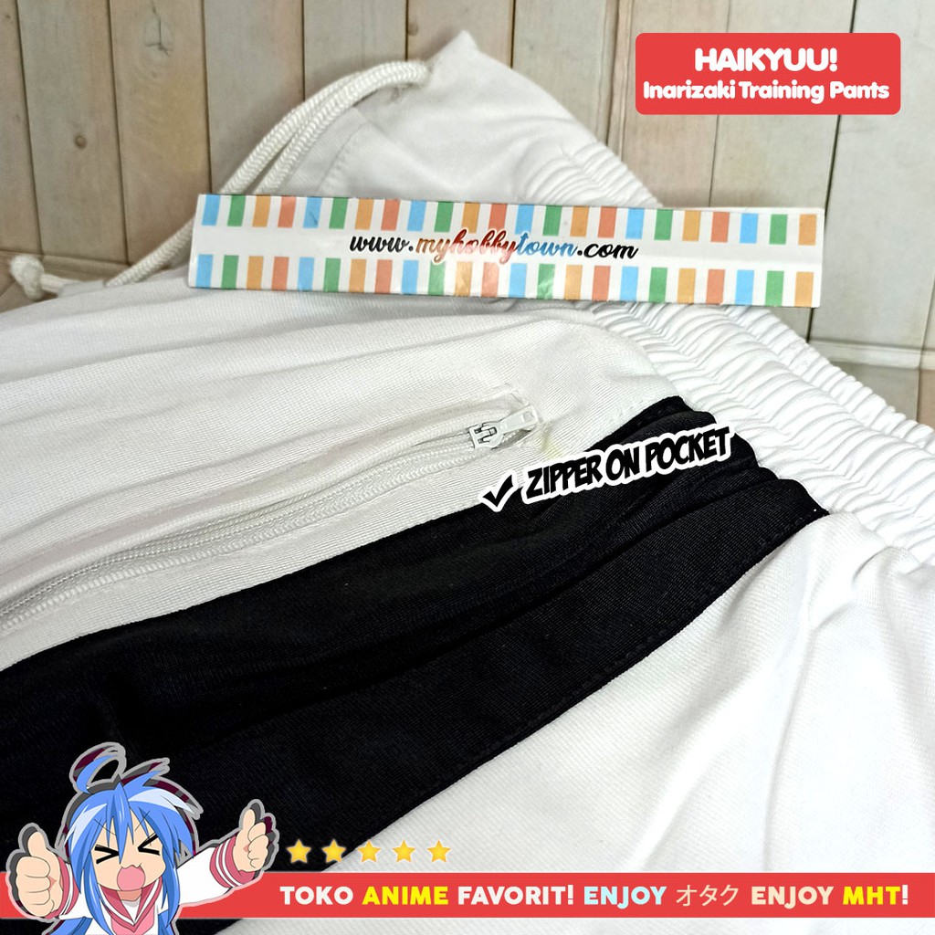 Celana Sport Training Pants Anime Cosplay Putih Garis Hitam Inarizaki