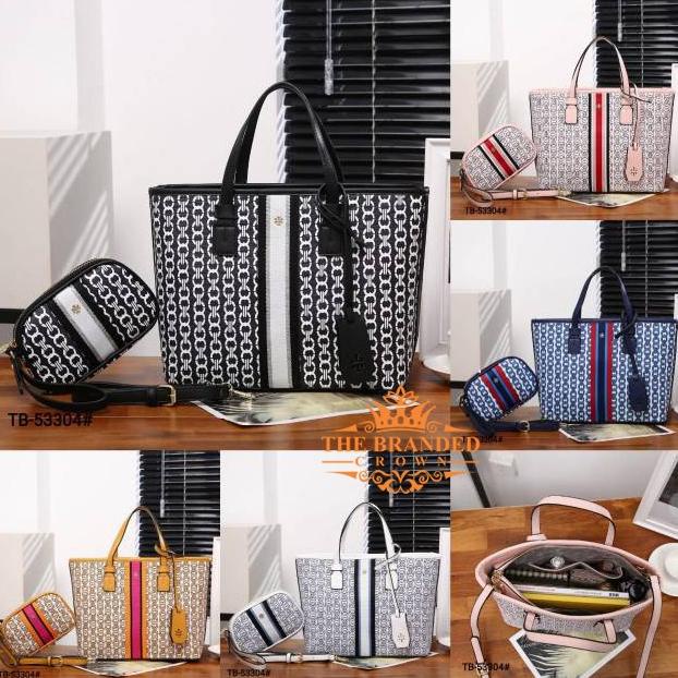 Bag Canvas - Tas Tory Burch 53304 Gemini Link Canvas Small Tote