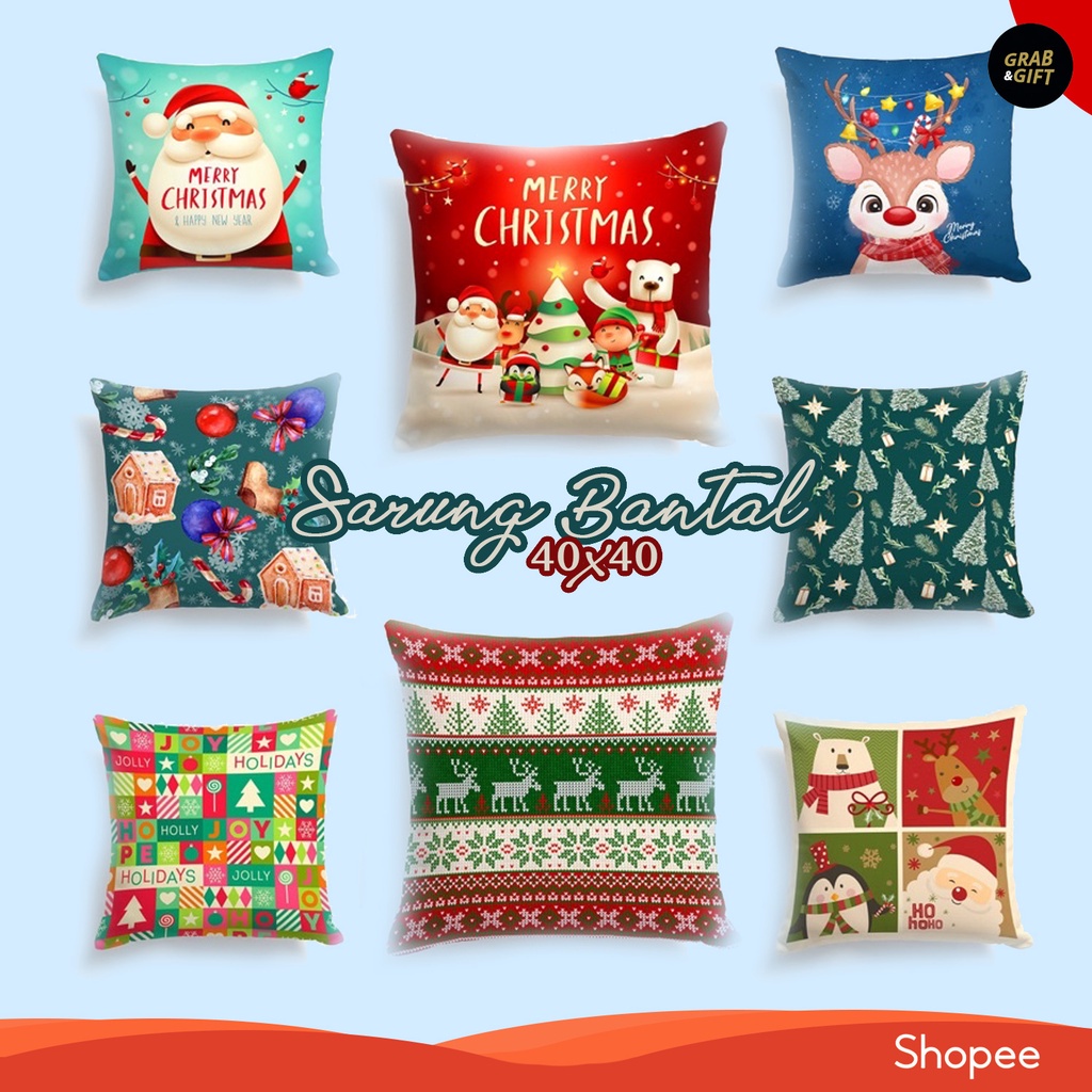 SARUNG Bantal Sofa Print Motif Natal Christmas Edition / Edisi Natal / Santa Claus / Snowman 40x40 cm Bisa Custom