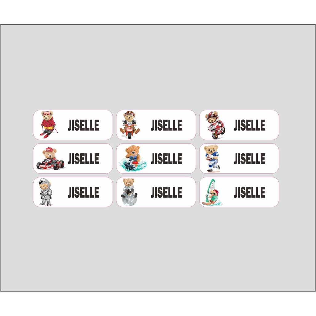 

stiker label nama waterproof tahan air vinyl size L teddy bear slogan