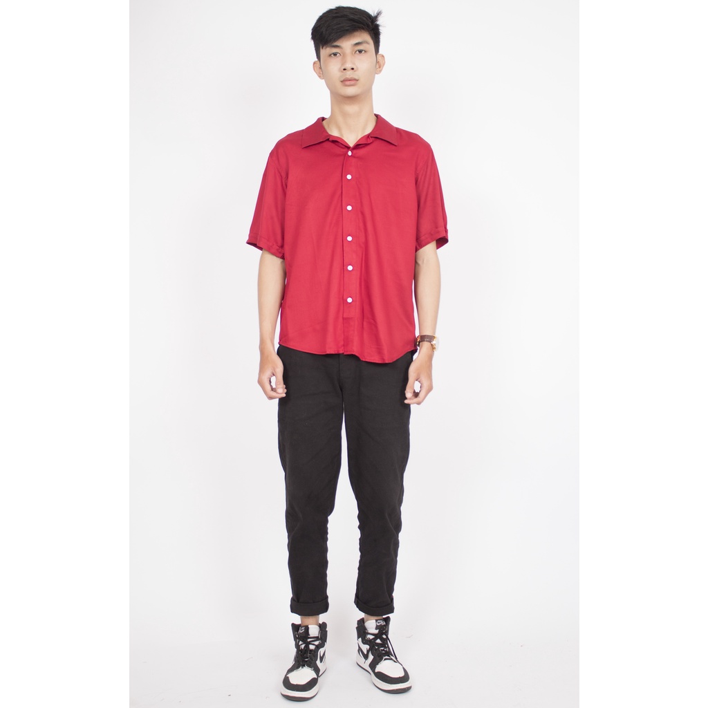 HIPNOP FortKlass Gremy Maroon Kemeja Polos Pria Lengan Pendek Kasual