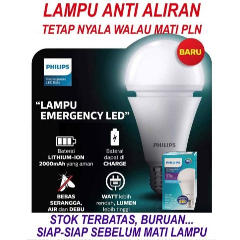 Lampu LED Philips Emergency 9W Putih Bulb Rechargeable 9 Watt 6500K