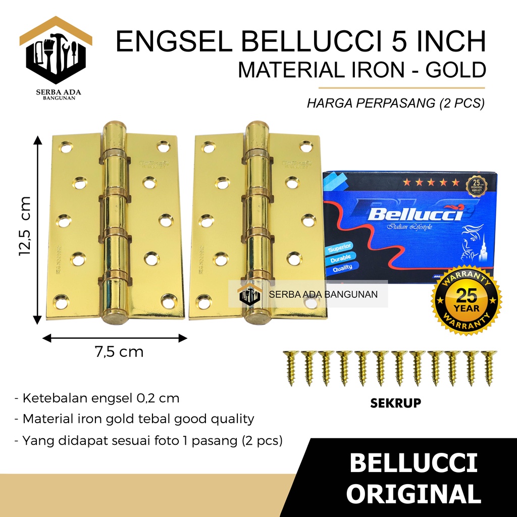 ENGSEL BELLUCCI 5 inch ENGSEL PINTU BELLUCCI - SUS SS 304 STAINLESS STEEL / IRON HINGES ASLI GARANSI 25 TH