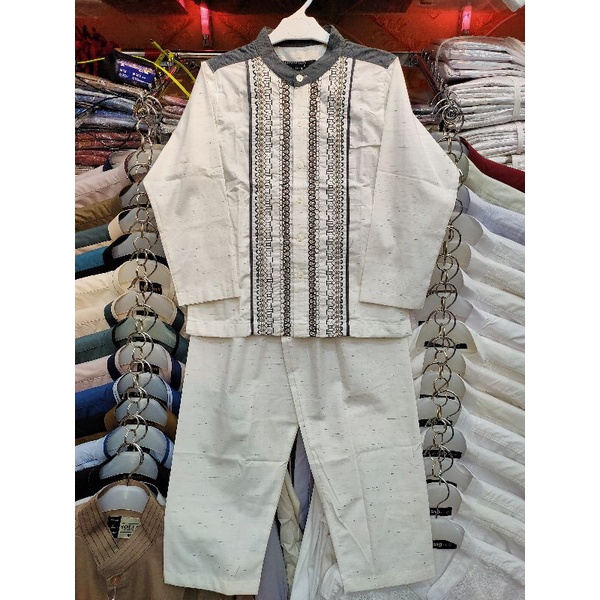 Baju Koko Stelan Anak Al-luthfi Putih Bordir Lengan Panjang