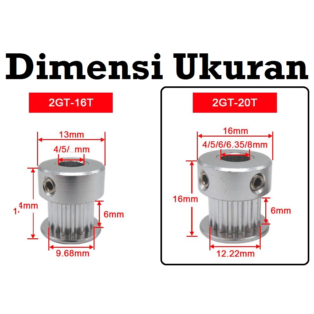 [HAEBOT] GT2 Pulley 20T W6 6mm Bore 3.17 4 5 6 6.35 8 mm 3.17mm 4mm 5mm 6mm 6.35mm 8mm Puley Pully Puli CNC Timing Gear Aluminium Pitch 2mm Aktuator Slider Bergigi 20 Teeth Gigi