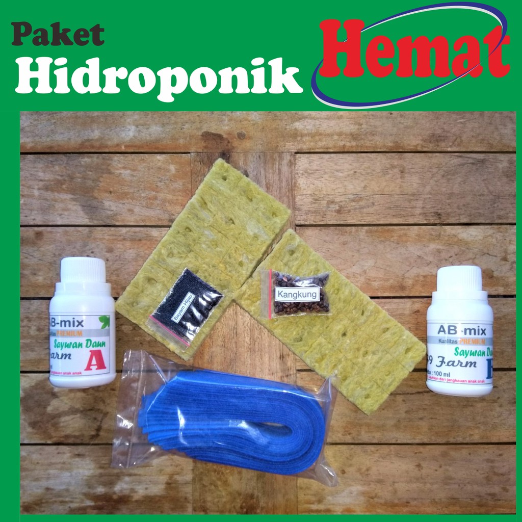 Paket Hidroponik Pemula Hemat - Nutrisi AB mix - Kain Flanel - Rockwool - Benih Repack