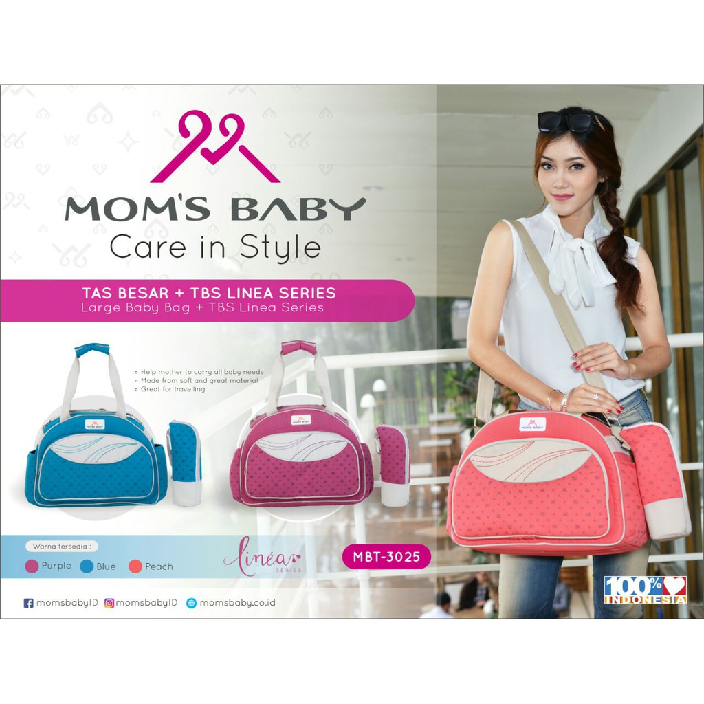 Tas Bayi Besar + Tempat Botol Susu Linea Series Moms Baby MBT3025 / Tas Perlengkapan Bayi / Diapers 