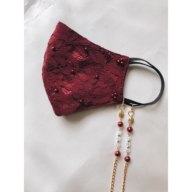 Masker Payet Brokat Merah Maroon