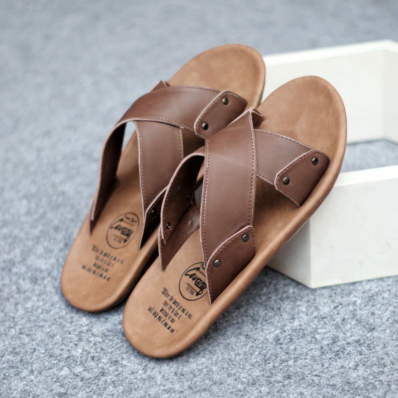 XMIN Sandal Slide Pria Kulit Asli Original Sendal Santai Murah Nyaman Anti Slip