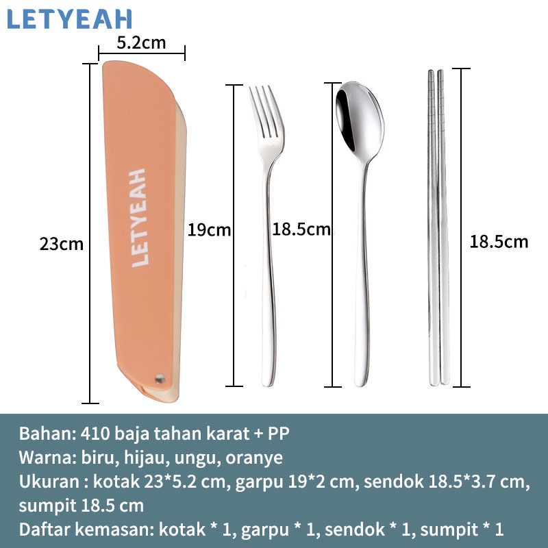 letyeah Rotatable cutlery set stainless /Alat makan set 3 in 1 portable