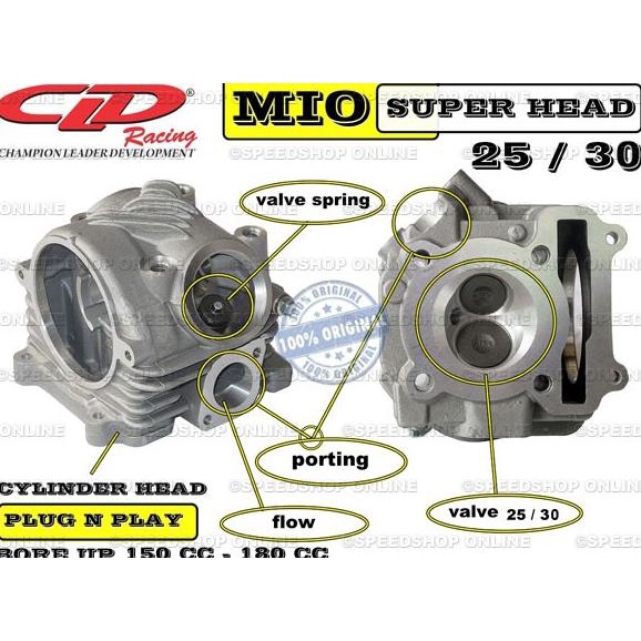 Super Head/Silinder Kop/Cylinder Head Cld + Klep 25/30 Mio/Soul/Fino