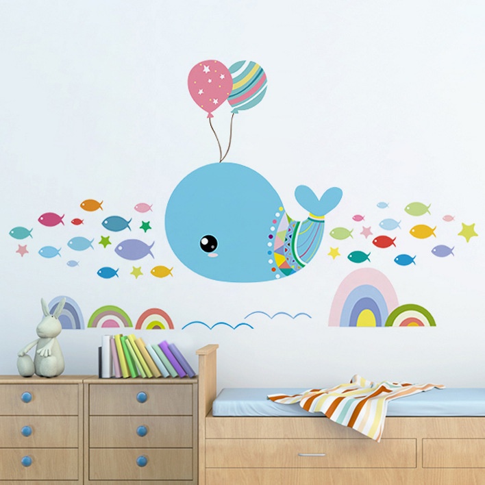 Reliza Wall Sticker Ikan Paus Ballon Blue Fish Stiker Dinding