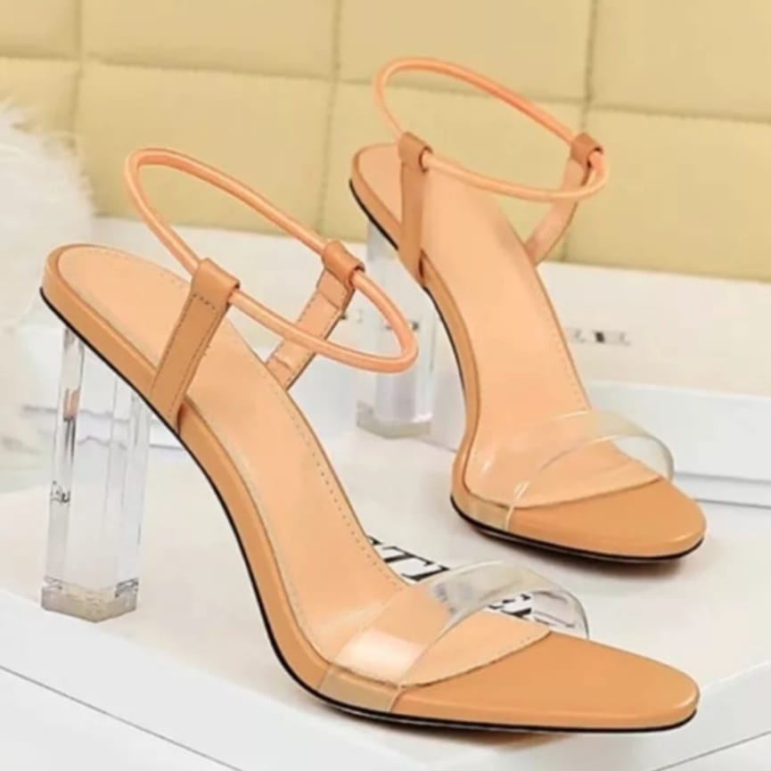 SANDAL WANITA HEELS /HAK KACA/TALI KARET/9 CM/TERBARU (COD)