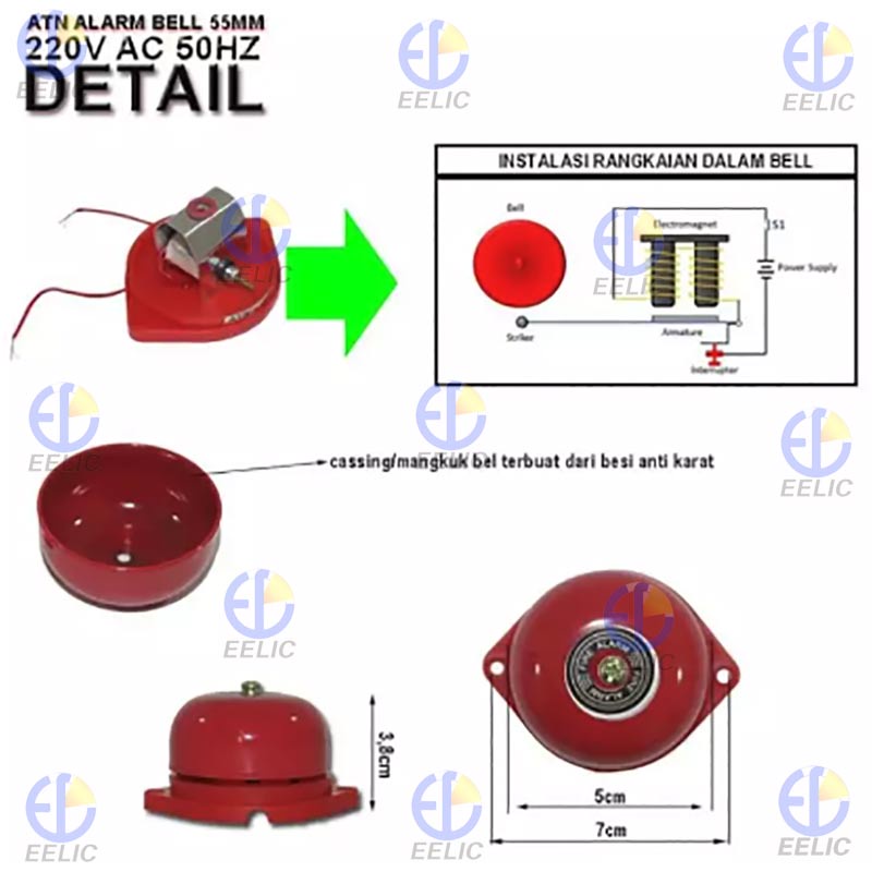 EELIC SAR-BELLMIX -55MM Alarm Bulat Round Bell Nyaring (ALB-55MM) sudah termasuk 1bj saklar