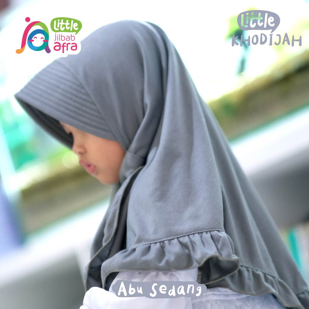 Jilbab Instan Anak Little Khodijah Abu Sedang - Little Jilbab Afra - Bahan Kaos, Adem &amp; Lembut