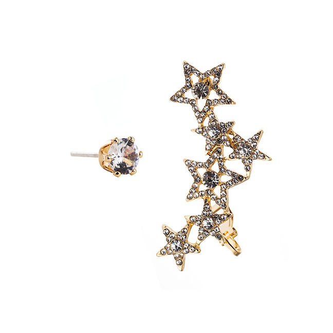 LRC Anting Tusuk Fashion Multi-layered Diamond Pentagram Asymmetric Stud Earrings D86638