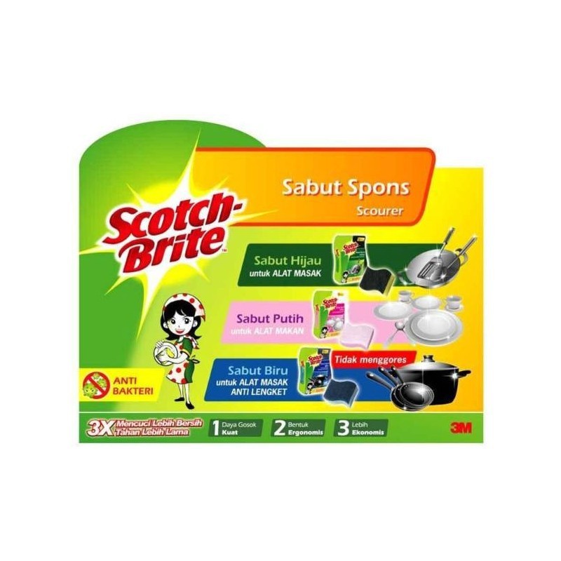 3M Scotch-Brite Sabut Pad Cuci Piring Hijau ukuran 10 x 15cm ID-10