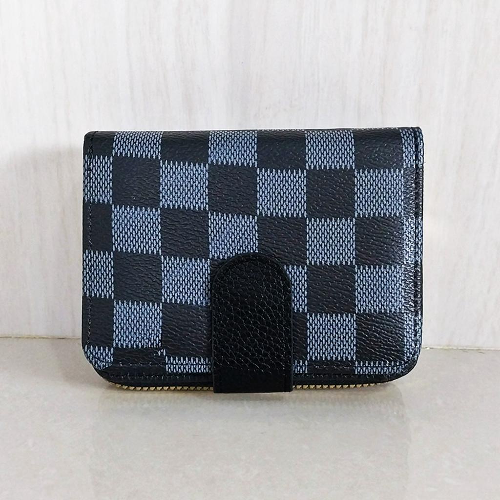 Dompet Lipat Wanita Korea Fashion Kotak Kotak Style Dompet Kartu Cewek Import PU Satu7an D61