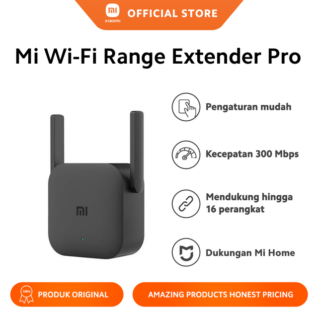 Mi Wi-Fi Range Extender Pro - 2 x 2 Antena Eksternal 300 Mbps (Mendukung Aplikasi Mi Home)