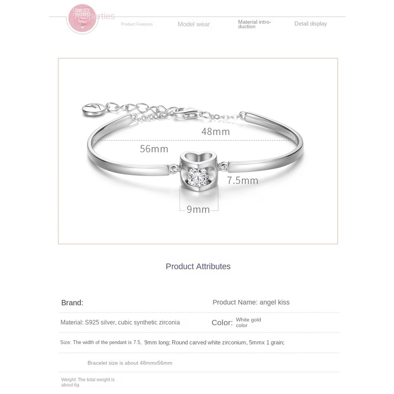 Gelang Bentuk Hati Bahan Stainless Steel Warna Silver Gaya Korea Untuk Wanita