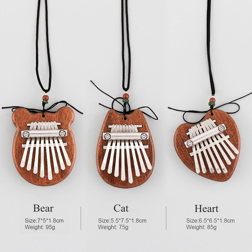 Alat Musik Kalimba Sapele Mbira Mini 8 Kunci Bentuk Beruang Hati Kucing Bahan Kayu