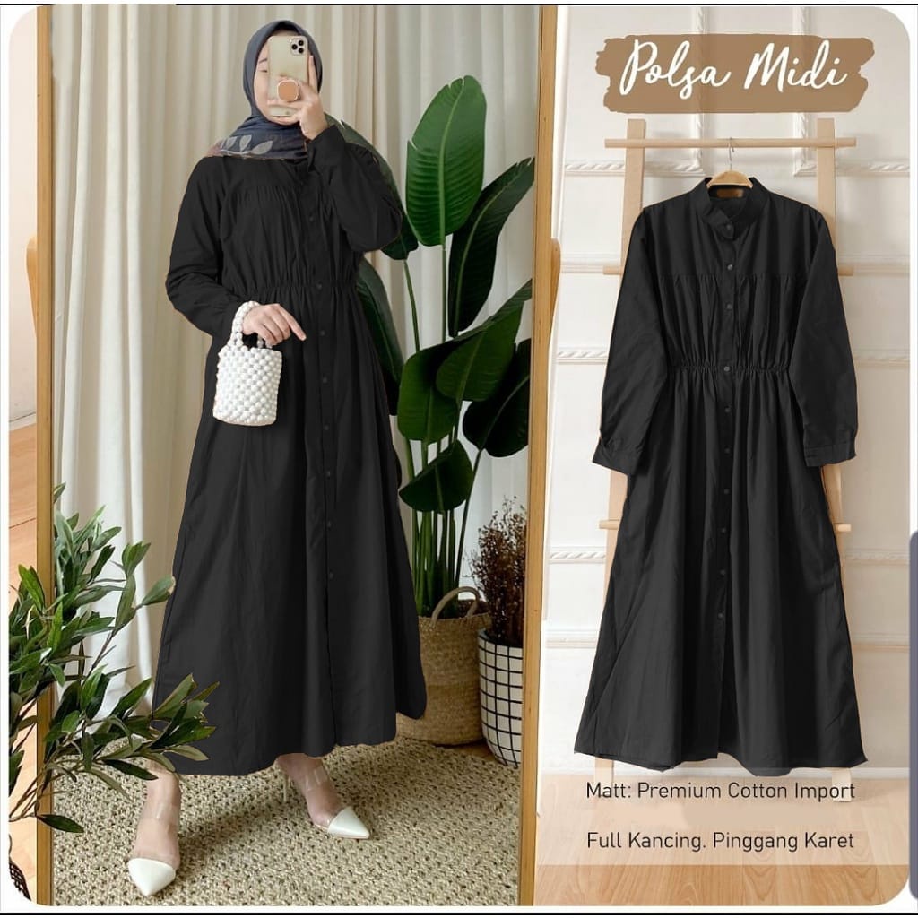 polsa midi dress tunik polos cardi long dress kekinian