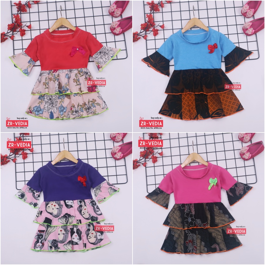 Dress Syifa uk 1-2 Tahun / Dres Lengan Panjang Murah Gaun Pesta Pakaian Grosir Baju Anak Perempuan