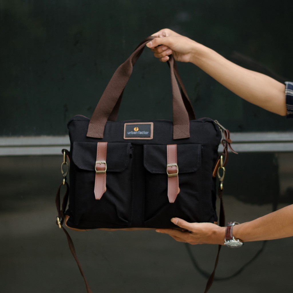 BUSY BLACK |Urban Factor x FORIND| Tas Slempang Laptop Messenger Pria Wanita Slingbag Original Baru