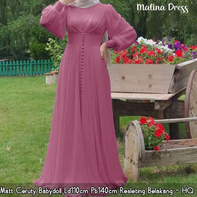 Malina maxy Malina Vol 2 dress ceruty Banyak warna cantik DRESS TURKEY MODEL TANGAN KEMBUNG/PUFF ‑ X