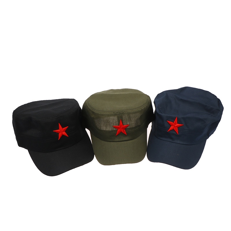 1pc Topi Flat Top Adjustable Motif Bintang Merah Bahan Katun Untuk Unisex