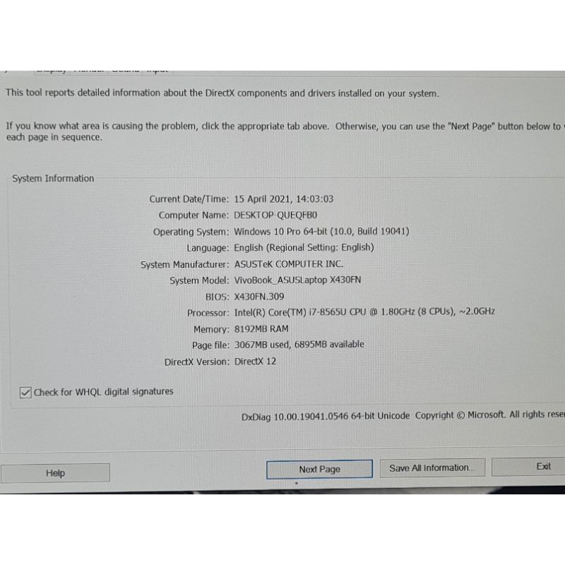 ASUS VIVOBOOK S430FN I7-8565U 8GB 512GB NVIDIA MX150 2GB