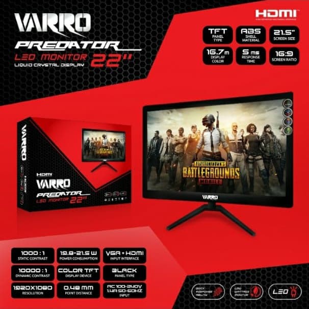 LED MONITOR VARRO 22 INCI HDMI, MONITOR LED 22 INCI VARRO PREDATOR GAMING