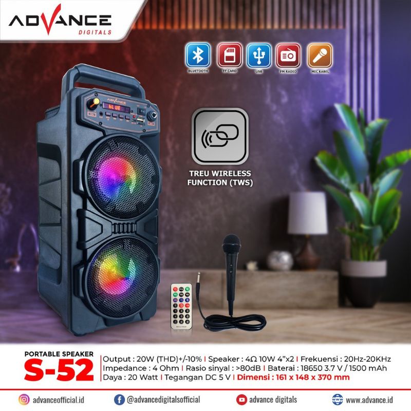 Speaker Advance S-52 / Speaker Portable Advance S52 With Mic Cable