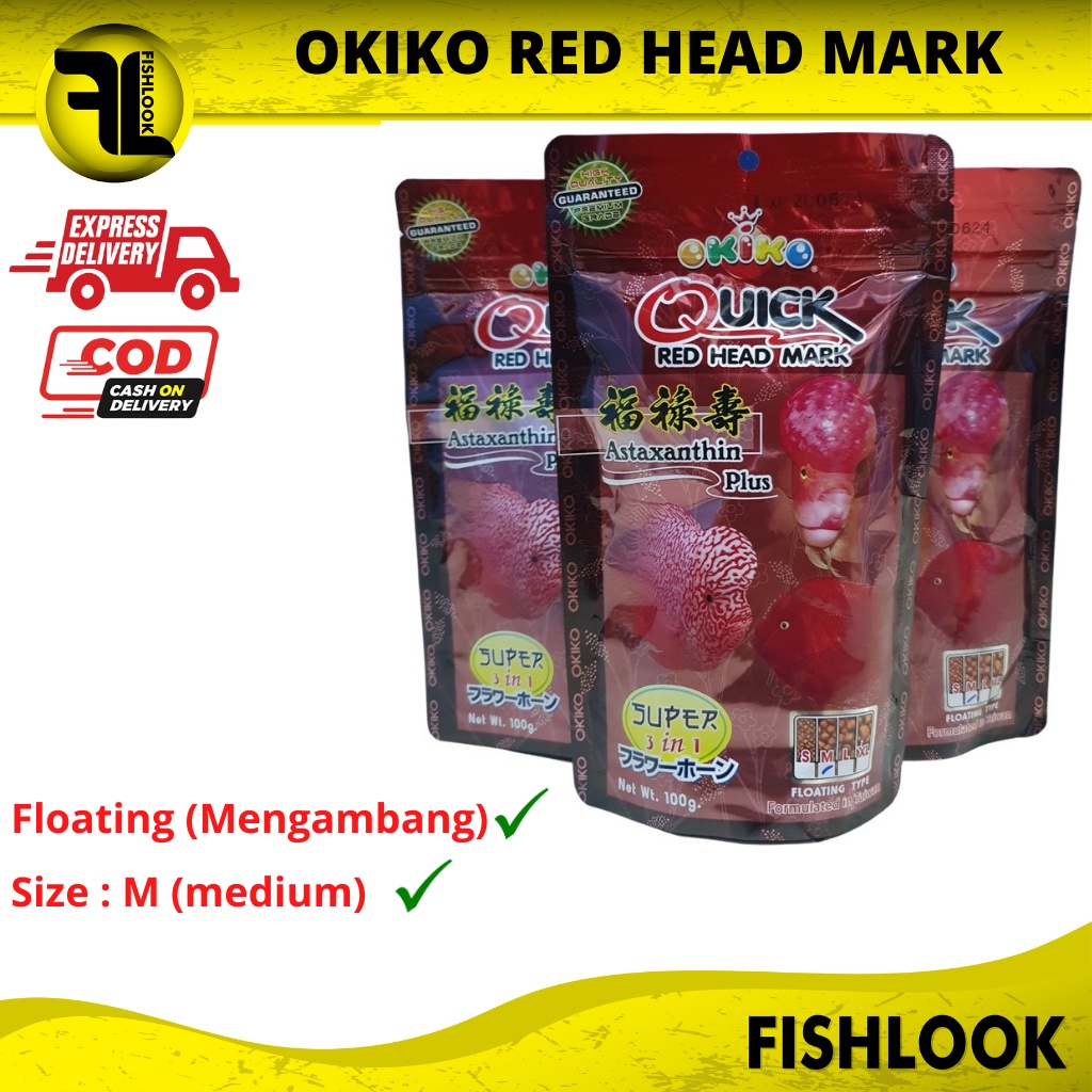 Okiko merah quick red head mark makanan pakan ikan louhan 100gr