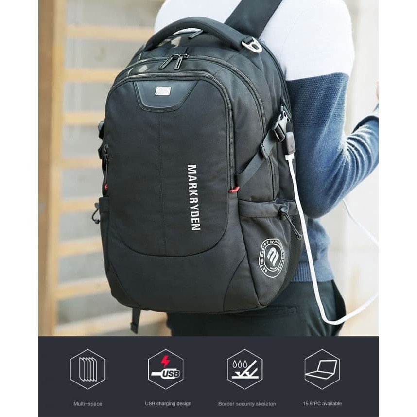 Mark Ryden Tas Ransel Laptop dengan USB Charger Port - MR5783 - Hitam