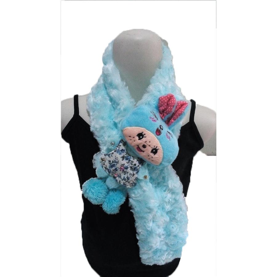 Syal Anak Bulu Aplikasi Boneka Kelinci - Biru/Pink/BW/Orange