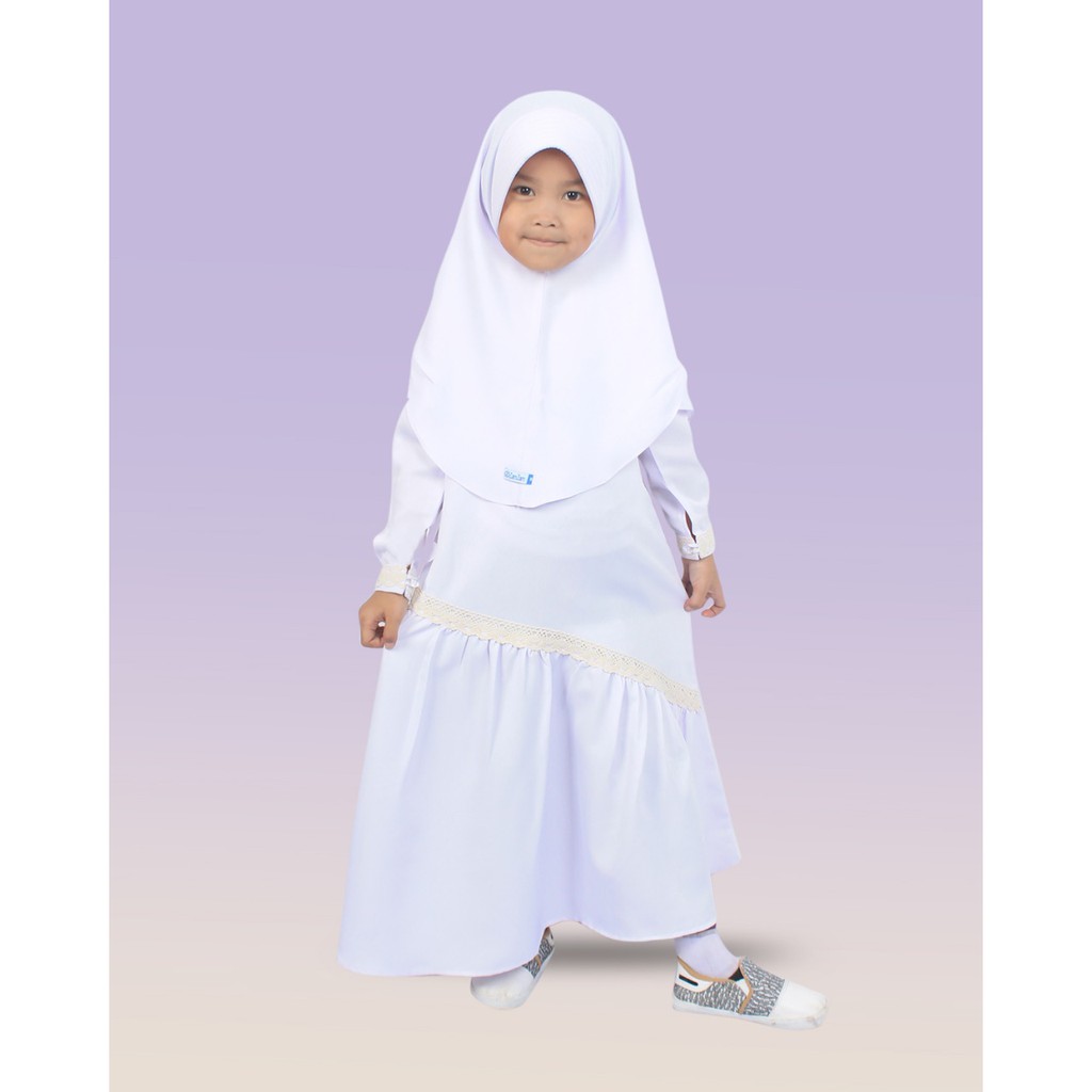 Salim Moslem-Busana Muslim/Gamis Anak Syari Renda Set Kerudung Jilbab Wolfis/toyobo Usia 1-10TH