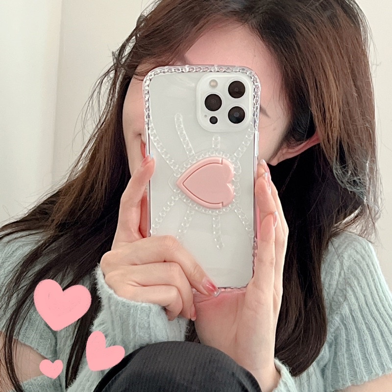 Transparant Pink Bow Casing Polos Bening Softcase Case iphone XS XS Max XR 11 Pro Max 12 Pro Max 13 Pro Max